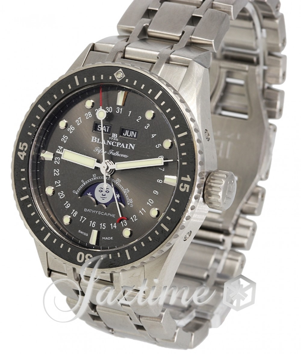 BlancPain 5054 1110 70B Fifty Fathoms Bathyscaphe Quantieme Complet Phases de Lune Men's Automatic Grey Meteor