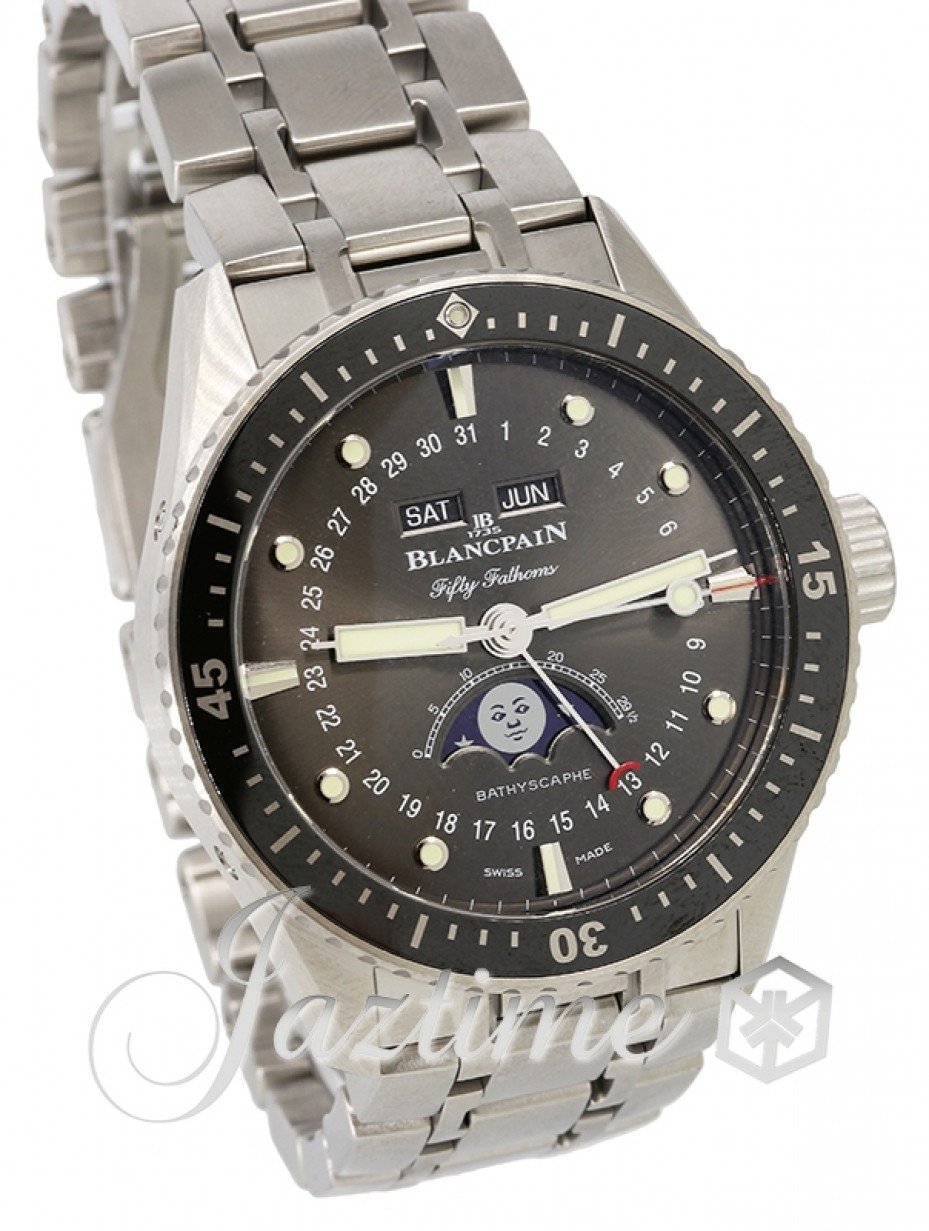 BlancPain 5054 1110 70B Fifty Fathoms Bathyscaphe Quantieme Complet Phases de Lune Men's Automatic Grey Meteor