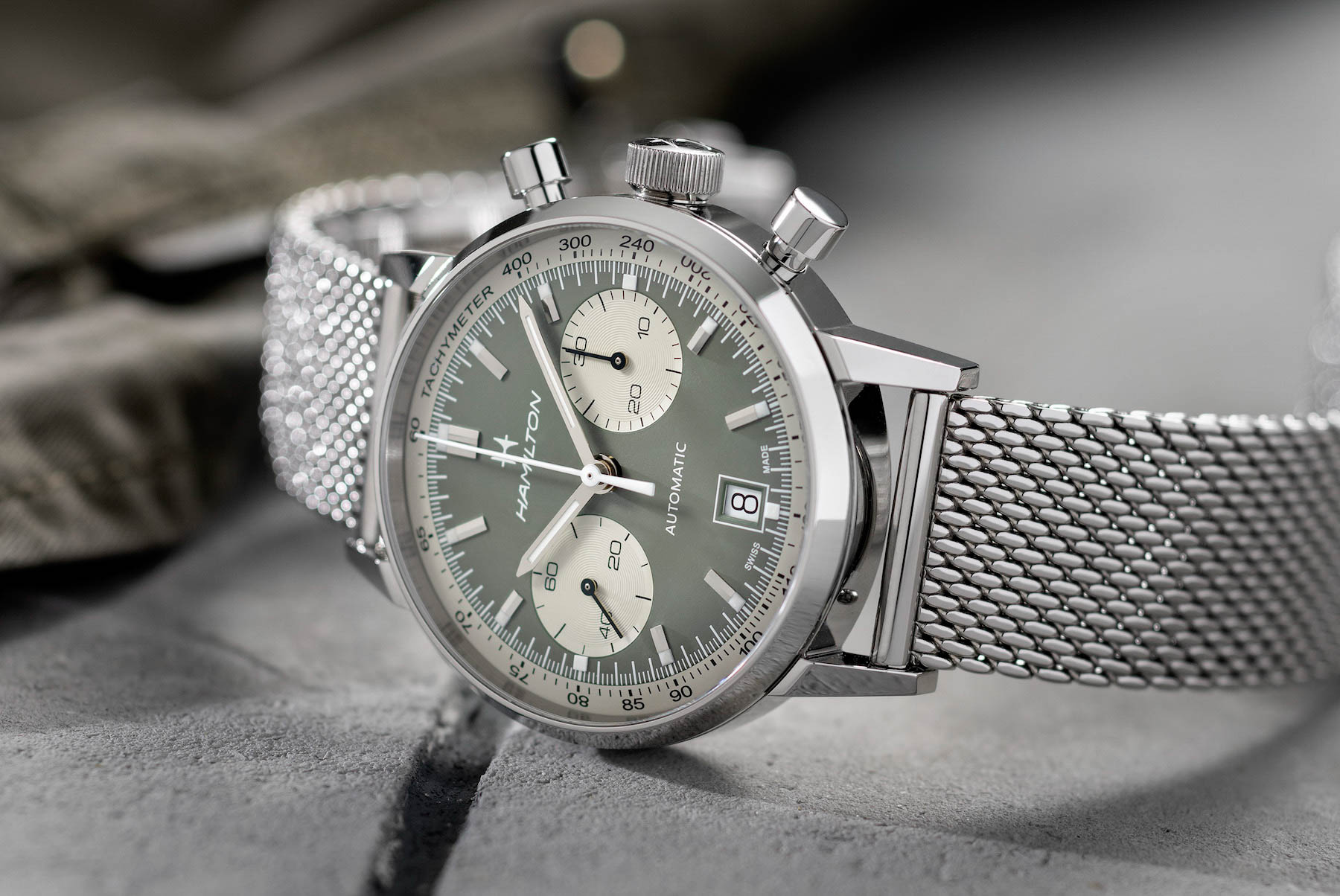 Hamilton Intra-Matic Chronograph Watch In Olive Green (With Date)