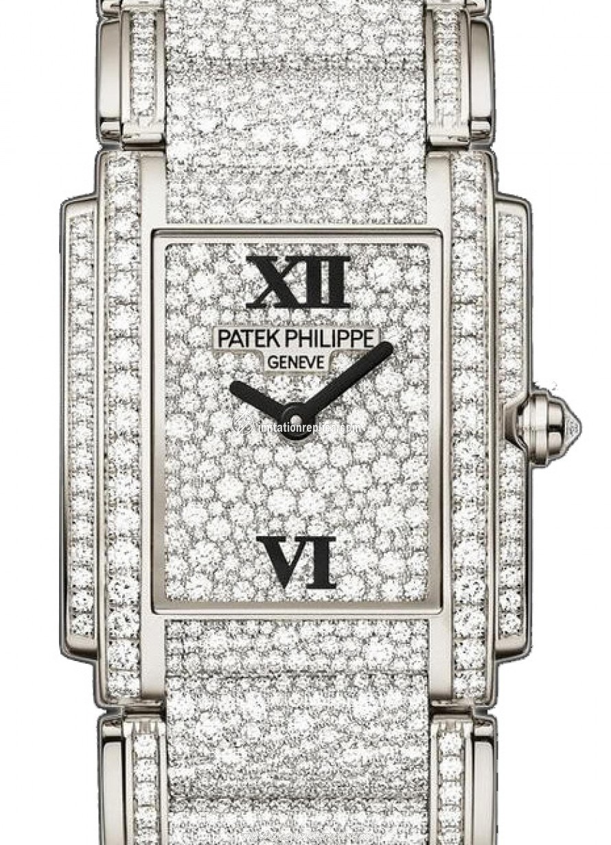 Patek Philippe 4910/52G Twenty~4 Medium Ladies Quartz Diamond Pave